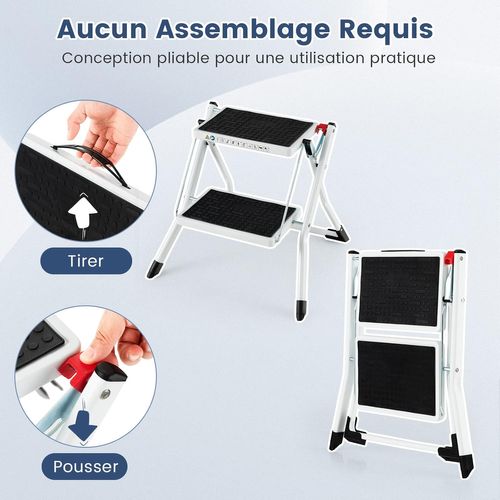 Marchepied à 2 Marches Pliable, Escabeau Cadre Métallique 30 X 20cm,capacité 150 Kg,50 X 49 X 45 Cm