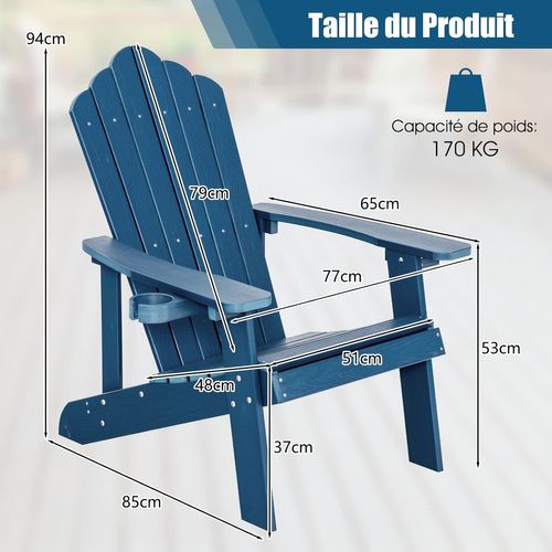 Fauteuil De Jardin Adirondack, Imperméable, Porte-gobelet, Charge 170kg (bleu Marine)