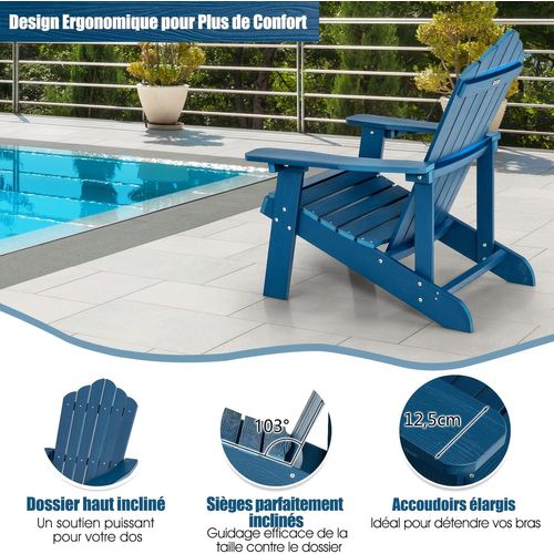 Fauteuil De Jardin Adirondack, Imperméable, Porte-gobelet, Charge 170kg (bleu Marine)
