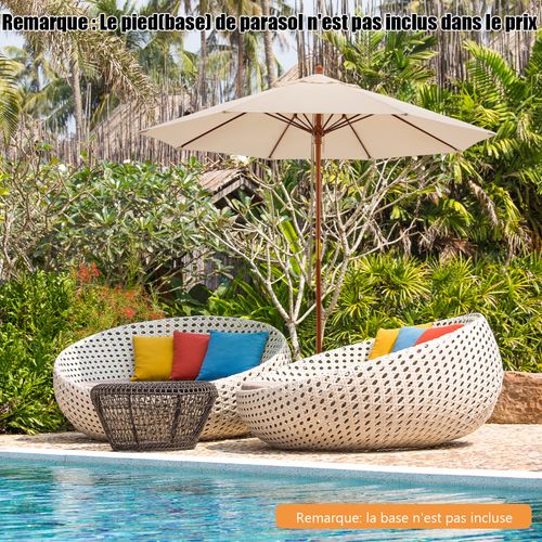 Parasol De Jardin Pliable 2,9m Avec Mécanisme De Poulie à Corde Poteau En Bois, Beige