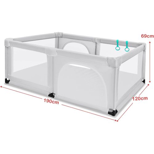 Parc Bébé Avec 2 Poignées Et 50 Balles Colorées, Aire De Jeu En Maille ,120 X 190 X 68 Cm, Gris