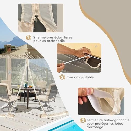 Moustiquaire Pour Parasol En Polyester,2 Portes à Double Zipper,compatible Ø 2.5-3 M,beige