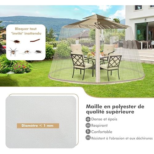 Moustiquaire Pour Parasol En Polyester,2 Portes à Double Zipper,compatible Ø 2.5-3 M,beige