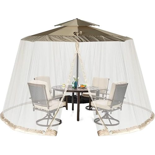 Moustiquaire Pour Parasol En Polyester,2 Portes à Double Zipper,compatible Ø 2.5-3 M,beige