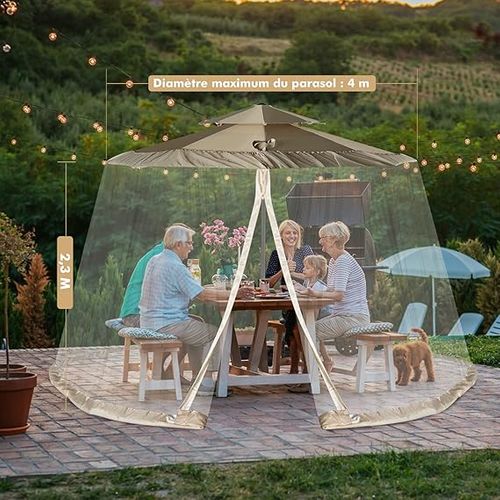 Moustiquaire Pour Parasol En Polyester,2 Portes à Double Zipper,compatible Ø 2.5-3 M,beige