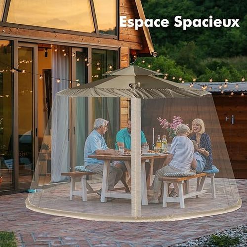 Moustiquaire Pour Parasol En Polyester,2 Portes à Double Zipper,compatible Ø 2.5-3 M,beige