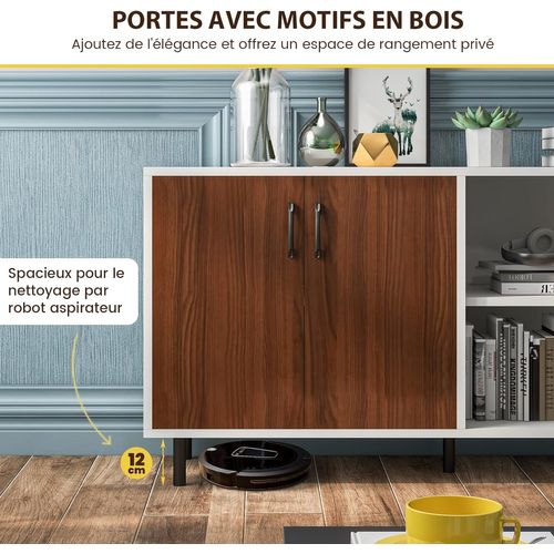 Buffet Salon Avec 2 Portes Et 2 Compartiments, 4 Pieds Métalliques Surélevés, 148 X 40 X 75 Cm