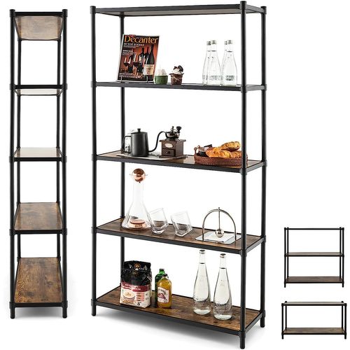 Bibliothèque Étagère Échelle à 5 Niveaux, Avec Dispositifs Anti-basculement 80x29x154cm (noir)