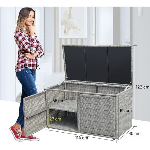Coffre De Rangement Jardin 335l En Rotin Pe, Charge Max. 120 Kg, 115 X 60 X 65 Cm Gris