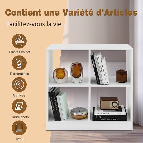 Bibliothèque Étagère Rangement à 3 Niveaux Avec 4 Compartiments Ouverts 73 X 33 X 73cm Blanc