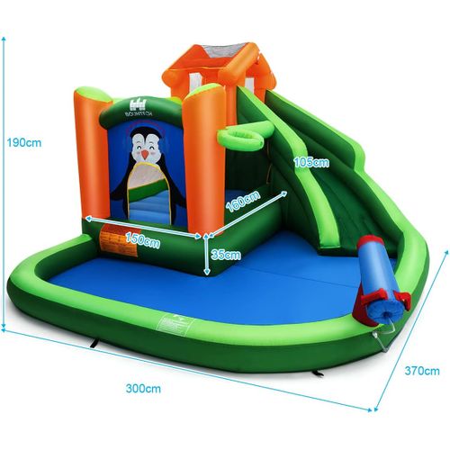 Château Gonflable Avec Toboggans Aquatiques, Aire De Jeux Gonflable Piscine Avec Motif De Pingouin