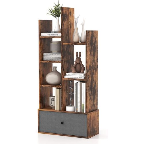Bibliothèque à 7 Niveaux Avec Tiroir Amovible, Étagère 7 Compartiments, 53x24x118cm Marron