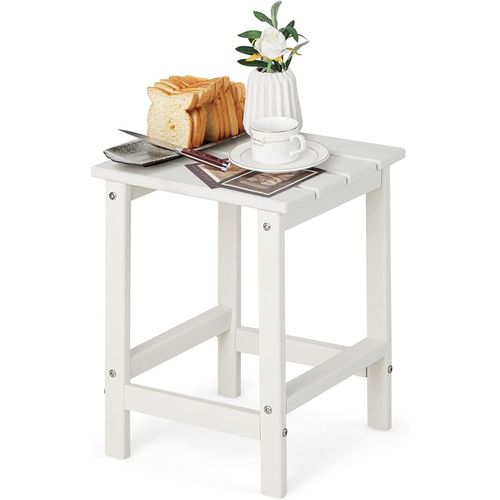 Table D’appoint Extérieure En Hdpe Résistante Aux Intempéries Charge 100kg, 36 X 36 X 47 Cm, Blanc