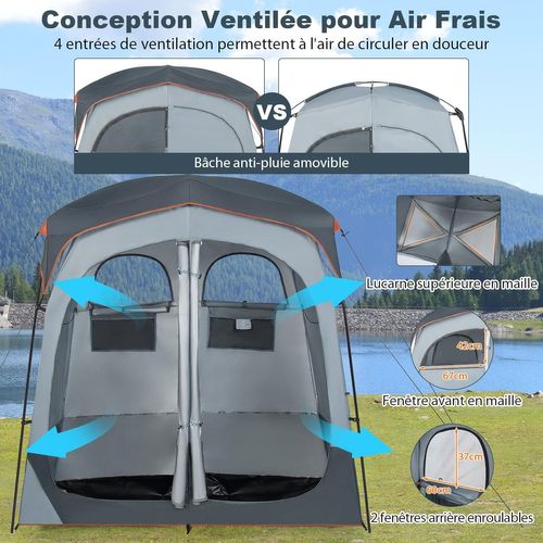 Tente De Douche De Pour 2 Personnes Avec Bâche De Pluie Amovible et Corde à Linge (gris)