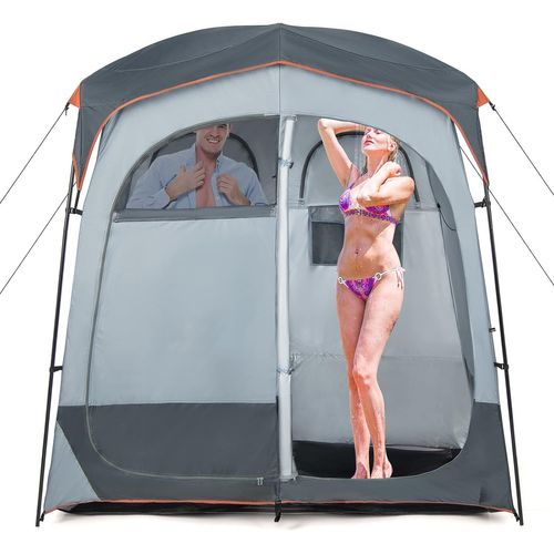 Tente De Douche De Pour 2 Personnes Avec Bâche De Pluie Amovible et Corde à Linge (gris)