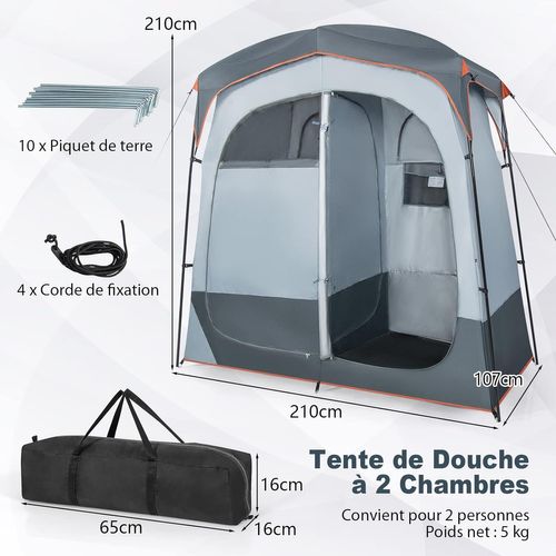 Tente De Douche De Pour 2 Personnes Avec Bâche De Pluie Amovible et Corde à Linge (gris)