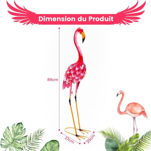 Statue De Flamant Rose Lot De 2 Pour Jardin Cadre En Métal Imperméable Plumes De Couleur