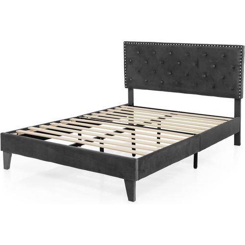 Lit Double Avec Tête De Lit 140x200 Cm, Cadre De Lit Plateforme Tapissé Avec Tête De Lit à Dossier