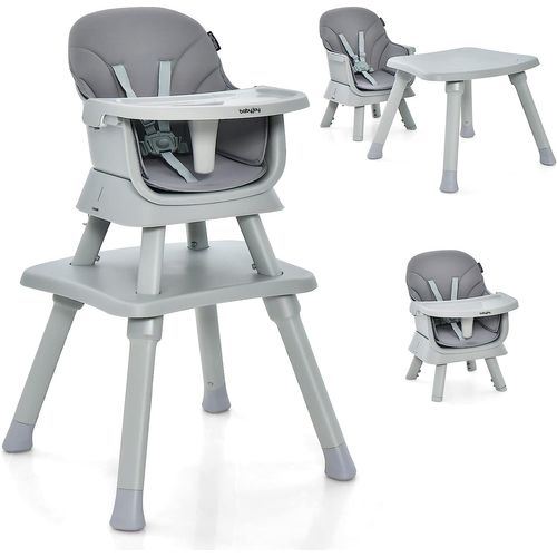 Chaise Haute Bébé Evolutive 6 En 1 Avec Plateau, Harnais à 5 Points,charge 25kg,6-36 Mois Gris