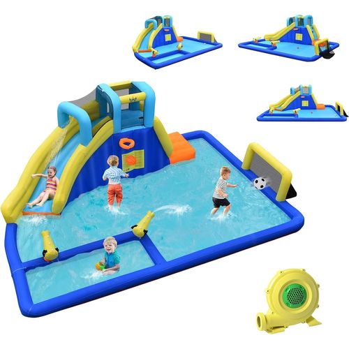 6 En 1 Château Gonflable Aquatique Avec Piscine Et Toboggan(avec Souffleur 680w)