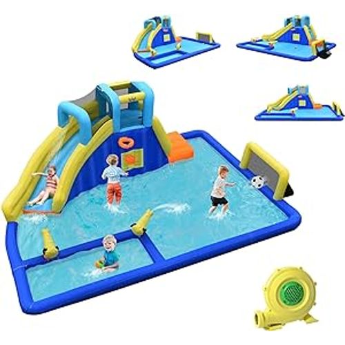 6 En 1 Château Gonflable Aquatique Avec Piscine Et Toboggan(avec Souffleur 680w)