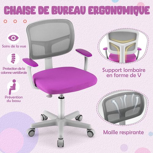 Chaise De Bureau Pivotante Enfants Avec Hauteur Réglable 80-91,5cm, Coussin Amovible, 3-10 Ans