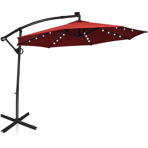 Parasol Déporté Exterieur Lumières LED Solaires 3m, Parasol De Marché à 8 Côtes En Aluminium