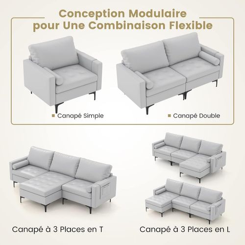 Canapé 2 Places, Canapé Droit Avec Sac De Porte-revue Latéral