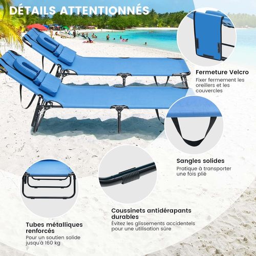 Chaise Longue Pliante Réglable à 5 Positions Avec Trou Pour Visage, Charge 160kg, 63 X 30 X 194 Cm