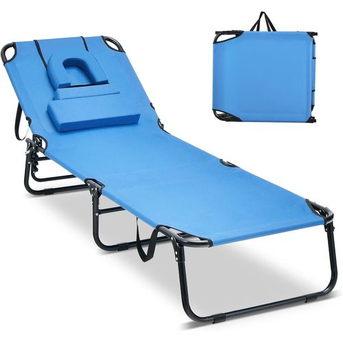 Chaise Longue Pliante Réglable à 5 Positions Avec Trou Pour Visage, Charge 160kg, 63 X 30 X 194 Cm