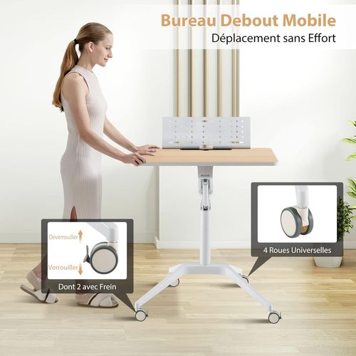 Bureau Debout Mobile 48x71cm, Podium Mobile Hauteur Réglable 71 X 48 X 77-107 Cm