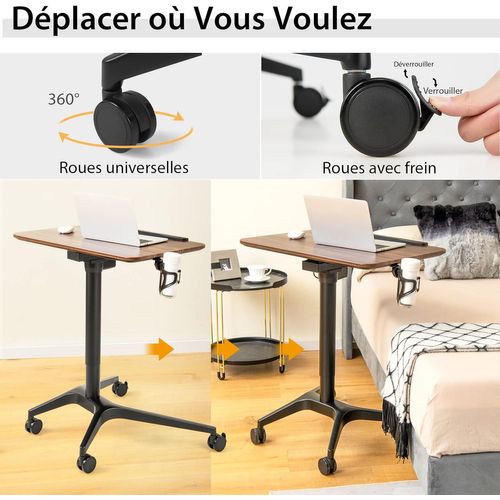 Bureau Debout Mobile 72x50 Cm, Podium Mobile Angle Et Hauteur Réglable 72 X 50 X 74-107 Cm