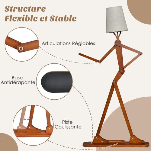 Lampadaire Salon Humanoïde En Bois D'hévéa Lampadaire Sur Pieds Avec Interrupteur à Pied
