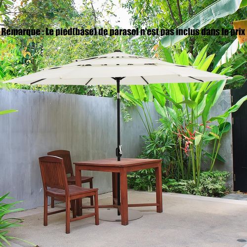 Parasol De Terrasse 3m à 3 Niveaux, Inclinaison à Bouton-poussoir, Manivelle Manuelle (beige)