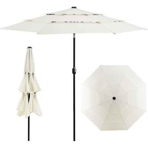 Parasol De Terrasse 3m à 3 Niveaux, Inclinaison à Bouton-poussoir, Manivelle Manuelle (beige)