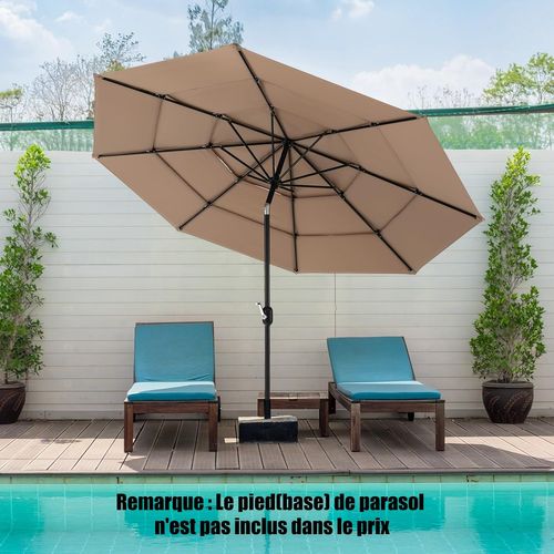 Parasol De Terrasse 3m à 3 Niveaux, Parapluie D'extérieur Double Ventilé (café)