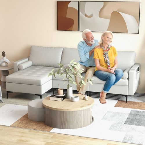 Canapé Convertible à 3 Places, Canapé D'angle En Cuir Aérien Avec 2 Ports USB,chaise Longue Moderne