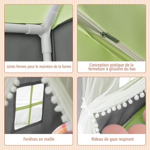 Tente De Jeux Pour Enfants, Cabane Enfant Avec Tapis Lavable, 105 X 121 X 136 Cm Vert