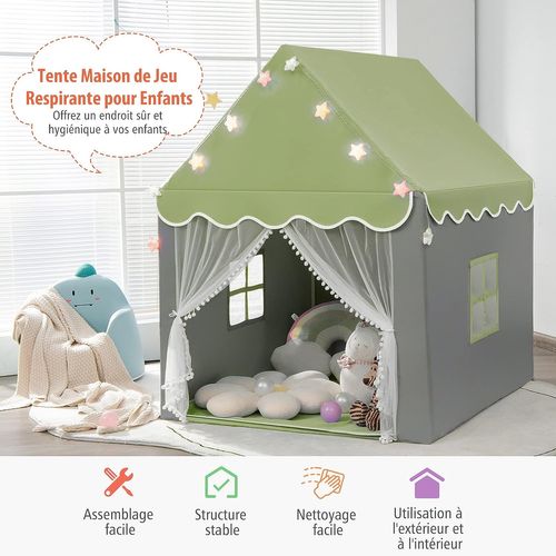 Tente De Jeux Pour Enfants, Cabane Enfant Avec Tapis Lavable, 105 X 121 X 136 Cm Vert