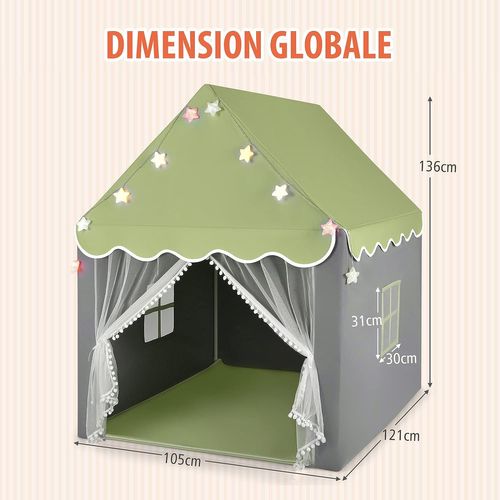 Tente De Jeux Pour Enfants, Cabane Enfant Avec Tapis Lavable, 105 X 121 X 136 Cm Vert