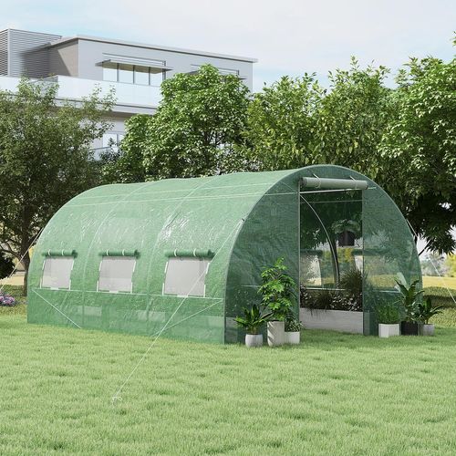 Serre De Jardin Tunnel 600x300x200 Cm Cadre En Acier Galvanisé Robuste, Serre Tunnel Coupe-vent