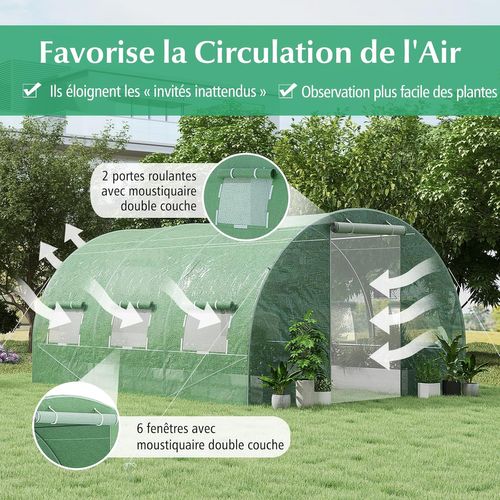 Serre De Jardin Tunnel 600x300x200 Cm Cadre En Acier Galvanisé Robuste, Serre Tunnel Coupe-vent