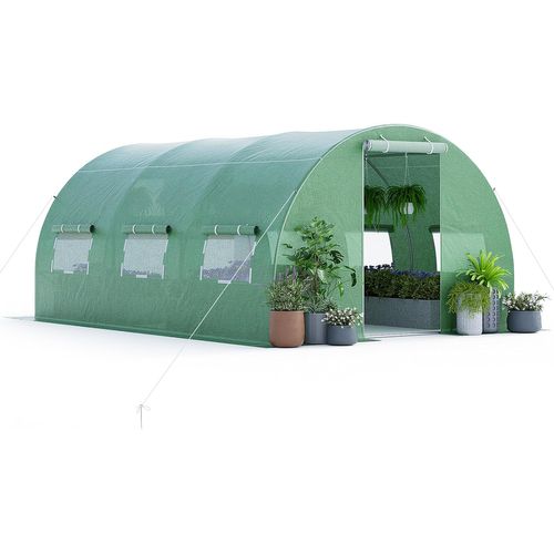 Serre De Jardin Tunnel 600x300x200 Cm Cadre En Acier Galvanisé Robuste, Serre Tunnel Coupe-vent