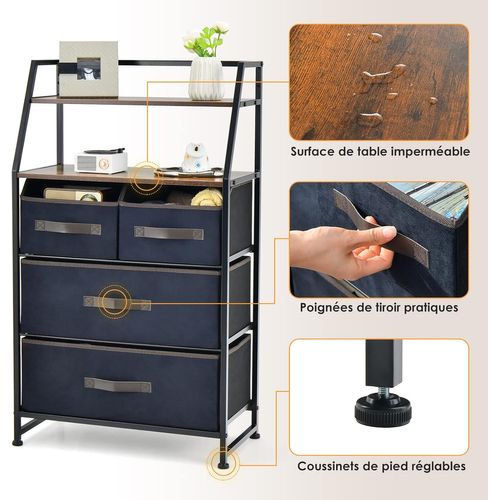 Commode En Tissu Avec 4 Tiroirs, 2 Étagères, Cadre En Métal Pour Salon, Entrée, 84 X 30 X 85 Cm