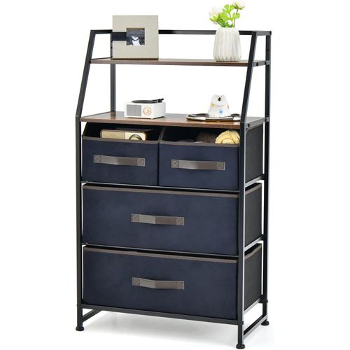 Commode En Tissu Avec 4 Tiroirs, 2 Étagères, Cadre En Métal Pour Salon, Entrée, 84 X 30 X 85 Cm