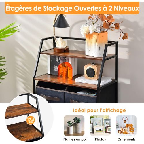 Commode En Tissu Avec 4 Tiroirs, 2 Étagères, Cadre En Métal Pour Salon, Entrée, 84 X 30 X 85 Cm