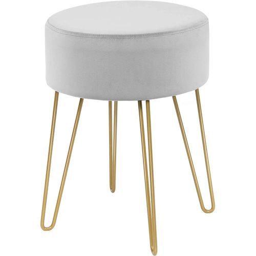 Pouf Moderne Rond En Velours Avec Pieds Métalliques Robustes - Gris