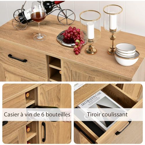 Buffet Cuisine Industriel Avec 6 Porte-bouteilles, Placard 2 Portes,90 X 40 X 79 Cm