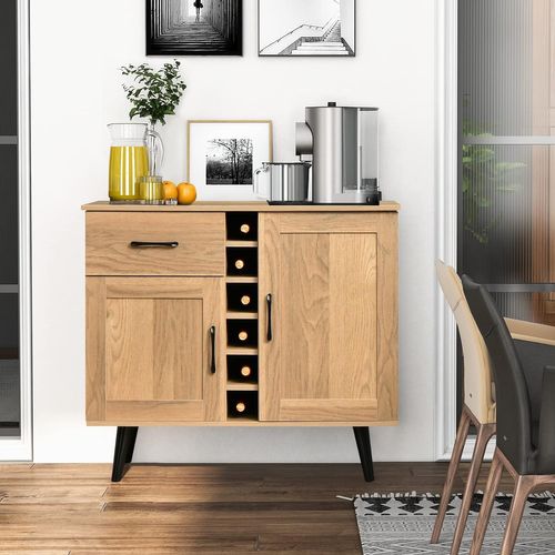 Buffet Cuisine Industriel Avec 6 Porte-bouteilles, Placard 2 Portes,90 X 40 X 79 Cm
