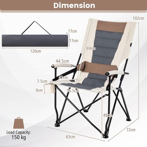 Chaise Pliante Camping Charge 150 Kg, Fauteuil Pliant Camping Extérieur Portable Cadre Métal
